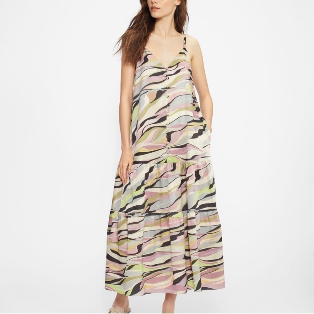 NWT TED BAKER Warrenn Printed Button Through Cami Midi Dress Dusky Pink